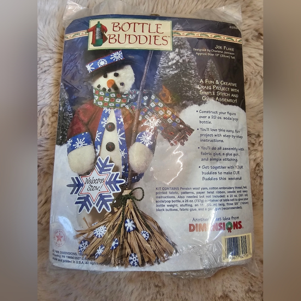 Vintage 1998 Y2K Bottle Buddies Snowman Bottle Topper Craft Kit
